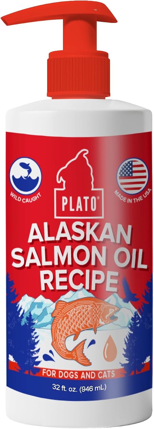 PLATO Wild Alaskan Salmon Oil Kibble Topper - Enhance Dog Food with Omega 3 & 6 Fatty Acids - For Healthy Skin & Coat - 946 ml - görsel 1