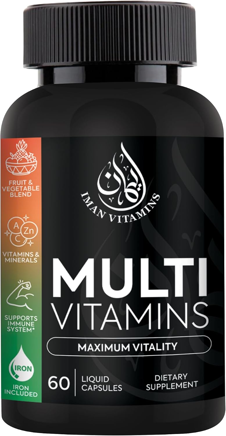 Halal Complete Multivitamin Capsules for Adults Men & Women | 42 Fruit & Vegetable Blend with Iron, Zinc, CoQ10, Folic Acid, and Vitamin A, B1, B3, B6, B12, C, D3, E | 60 Capsules - görsel 1