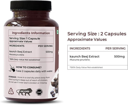 SAPTAMVEDA Natural Kaunch Beej Extract 500mg - 60 Vegan Capsules – Image 7