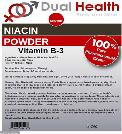 Niacin Powder (2 lb / 907 g) - Vitamin B3 Bulk Supplement, Immediate Release with Flush, Non-GMO, Vegan