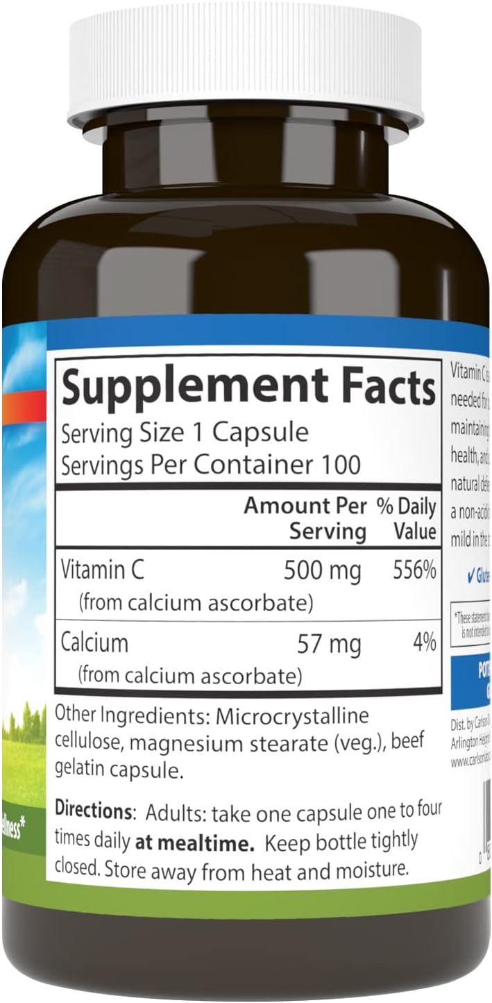 Carlson - Mild-C, 500 mg, Buffered Vitamin C, Immune Support & Optimal Wellness, Antioxidant, 100 Capsules - görsel 2