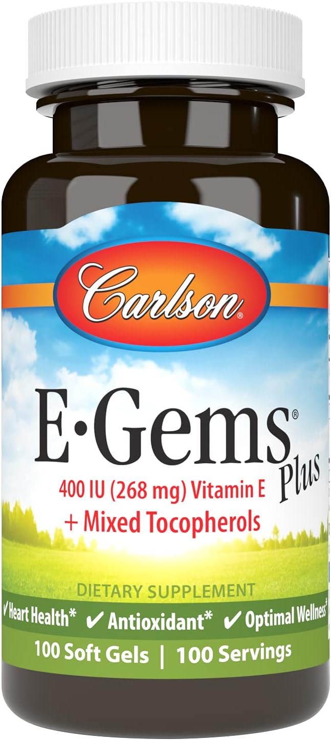 Carlson - E-Gems Plus, 400 IU (268 mg), Natural-Source Vitamin E, Optimal Wellness, 100 Soft Gels - görsel 1