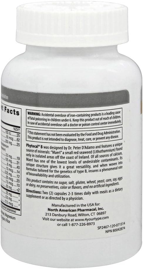 D'Adamo Personalised Nutrition - Phytocal B 120 Vegetable Capsules - görsel 3