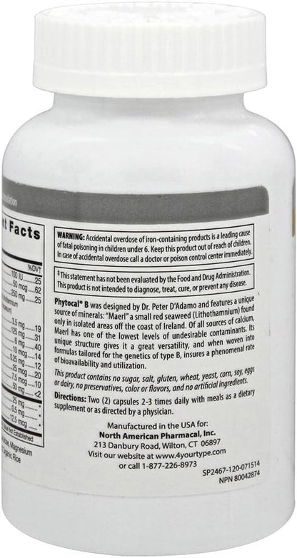 D'Adamo Personalised Nutrition - Phytocal B 120 Vegetable Capsules