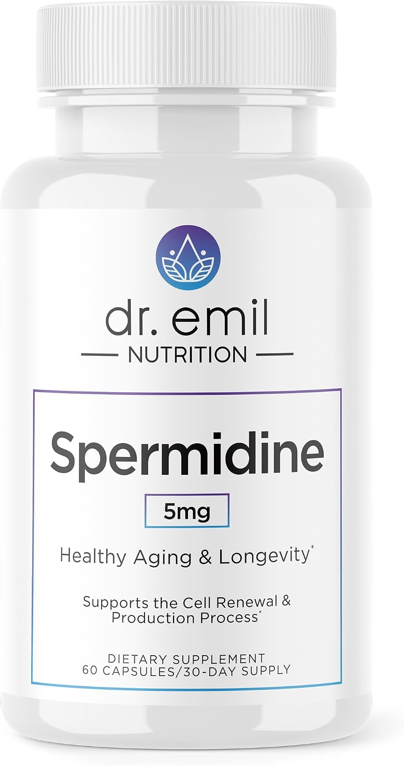 DR. EMIL NUTRITION Spermidine 5mg - Spermidine Supplements for Men & Women - Ageing Supplement with Pure Spermidine 3HCL & Thiamin 20mg - 60 Capsules, 30 Day Supply - görsel 1