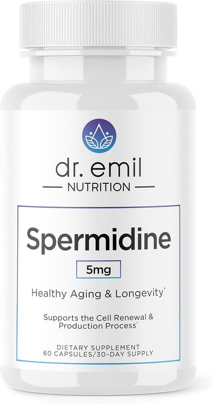 DR. EMIL NUTRITION Spermidine 5mg - Spermidine Supplements for Men & Women - Ageing Supplement with Pure Spermidine 3HCL & Thiamin 20mg - 60 Capsules, 30 Day Supply