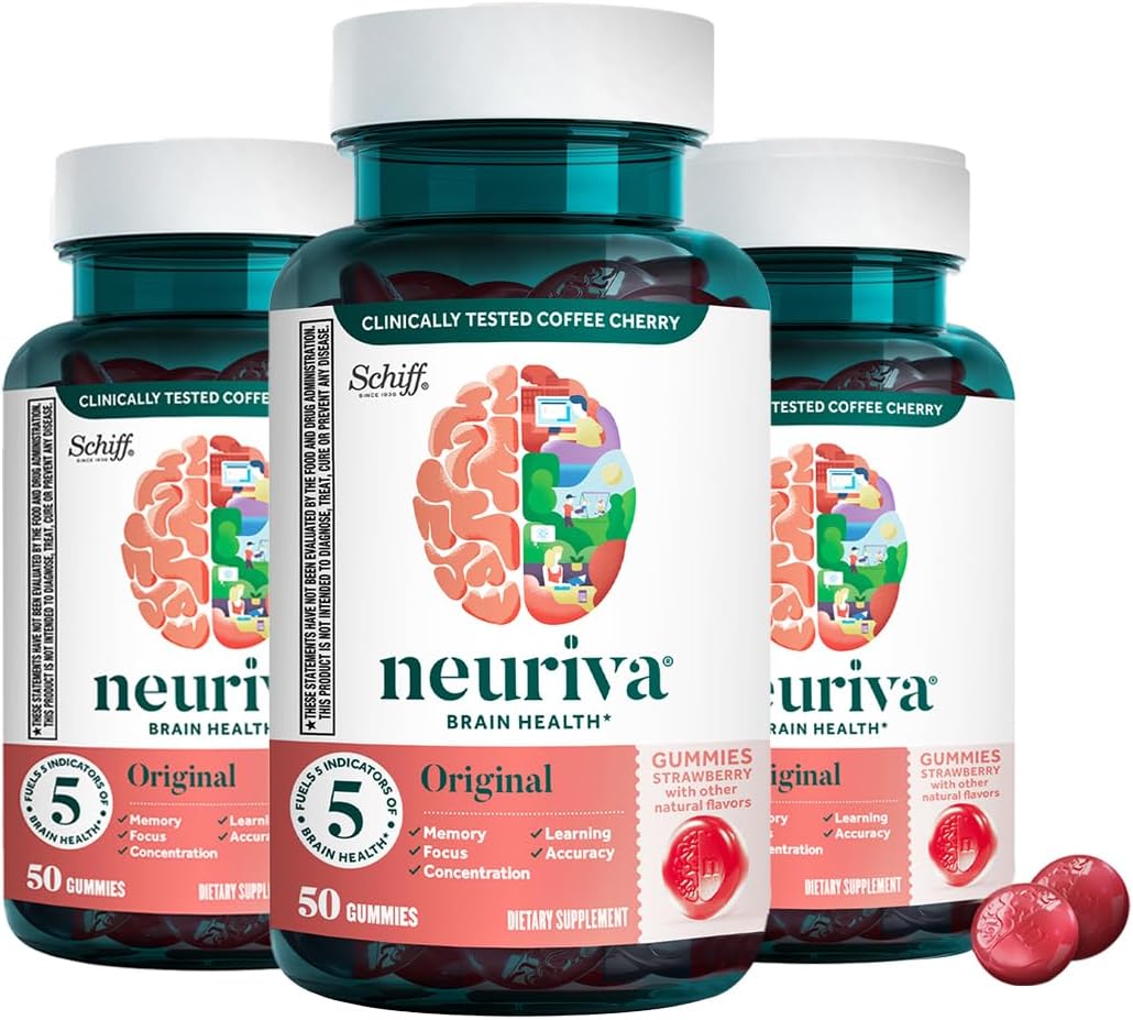 NEURIVA Original Brain Supplement Gummies for Memory, Focus & Concentration, Strawberry, 100 Count (2 Pack) - görsel 9