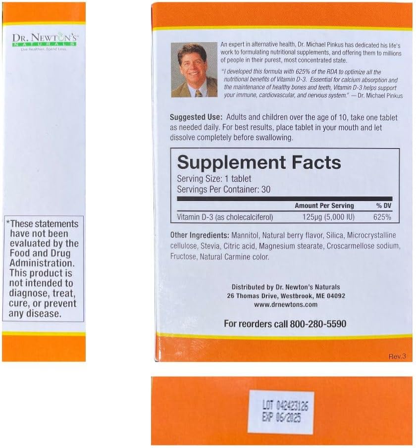 Dr. Newton's Naturals Vitamin D3 5000 IU Fast-Melting Tablets - 30 Tablets - görsel 3
