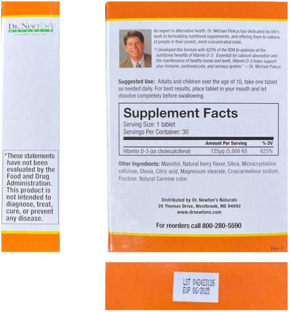 Dr. Newton's Naturals Vitamin D3 5000 IU Fast-Melting Tablets - 30 Tablets
