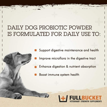 FullBucket Daily Dog Probiotic 30 Servings - Supports Natural Digestion with Probiotics, Prebiotics & Digestive Enzymes - Tasty Probiotic Powder for Dogs