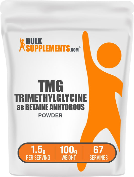 BulkSupplements.com TMG Powder - Trimethylglycine as Betaine Anhydrous, TMG Supplement - Unflavoured & Gluten-Free, 1.5 g per Serving, 100 g (Pack of 1)