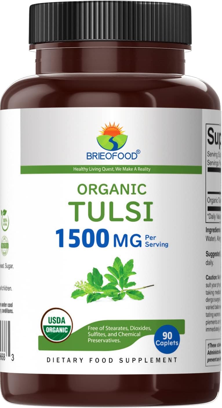 Brieofood Organic Tulsi (Holy Basil) 1500mg, 90 Vegetarian Tablets - görsel 2
