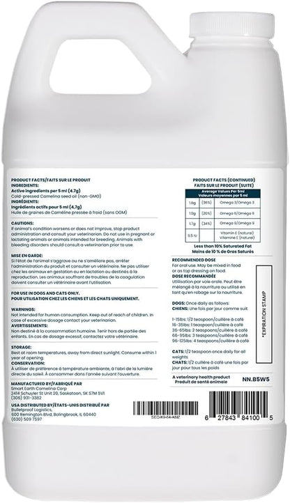 Smart Earth Camelina Oil for Dogs – Omega 3, 6, 9 Supplement for Healthy Skin, Shiny Coat & Flexible Joints (1.89 L with Pump)