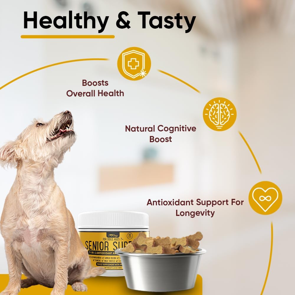 iHeartDogs Senior Super 7 Daily Dog Multivitamin - 7-in-1 Vitamin for Dogs Supports Anti-Ageing with Antioxidants, Probiotics, Lion's Mane, Turkey Tail, & Ashwagandha for Longevity & Cognitive Boost - görsel 4
