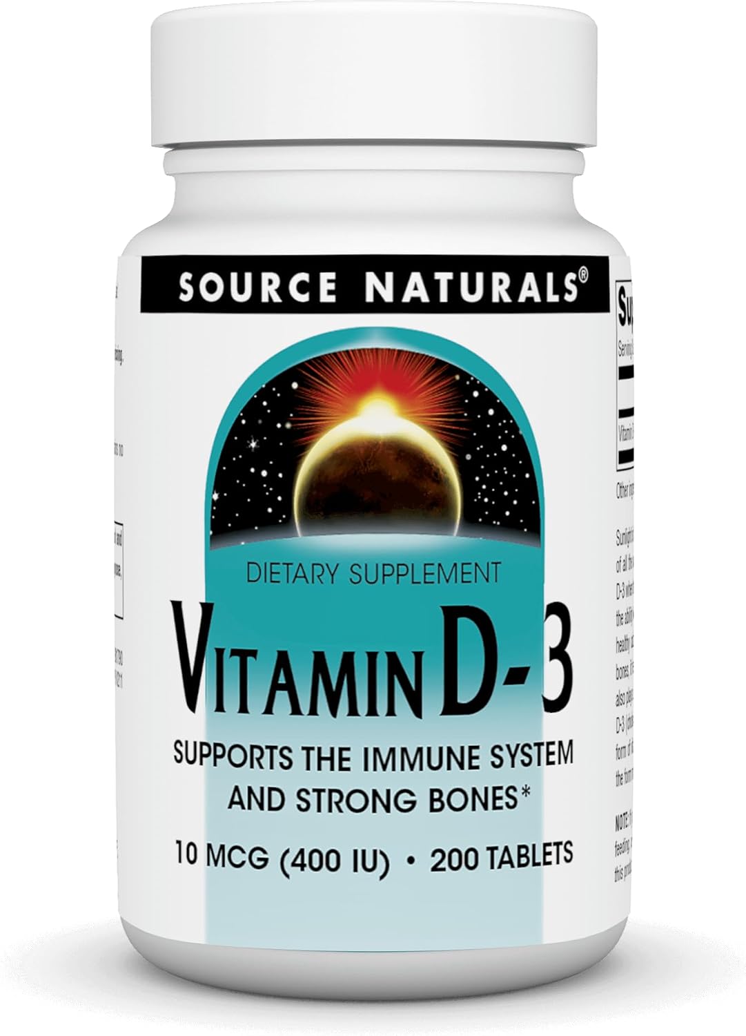 Source Naturals Vitamin D3 400 IU – 200 Tablets - görsel 1