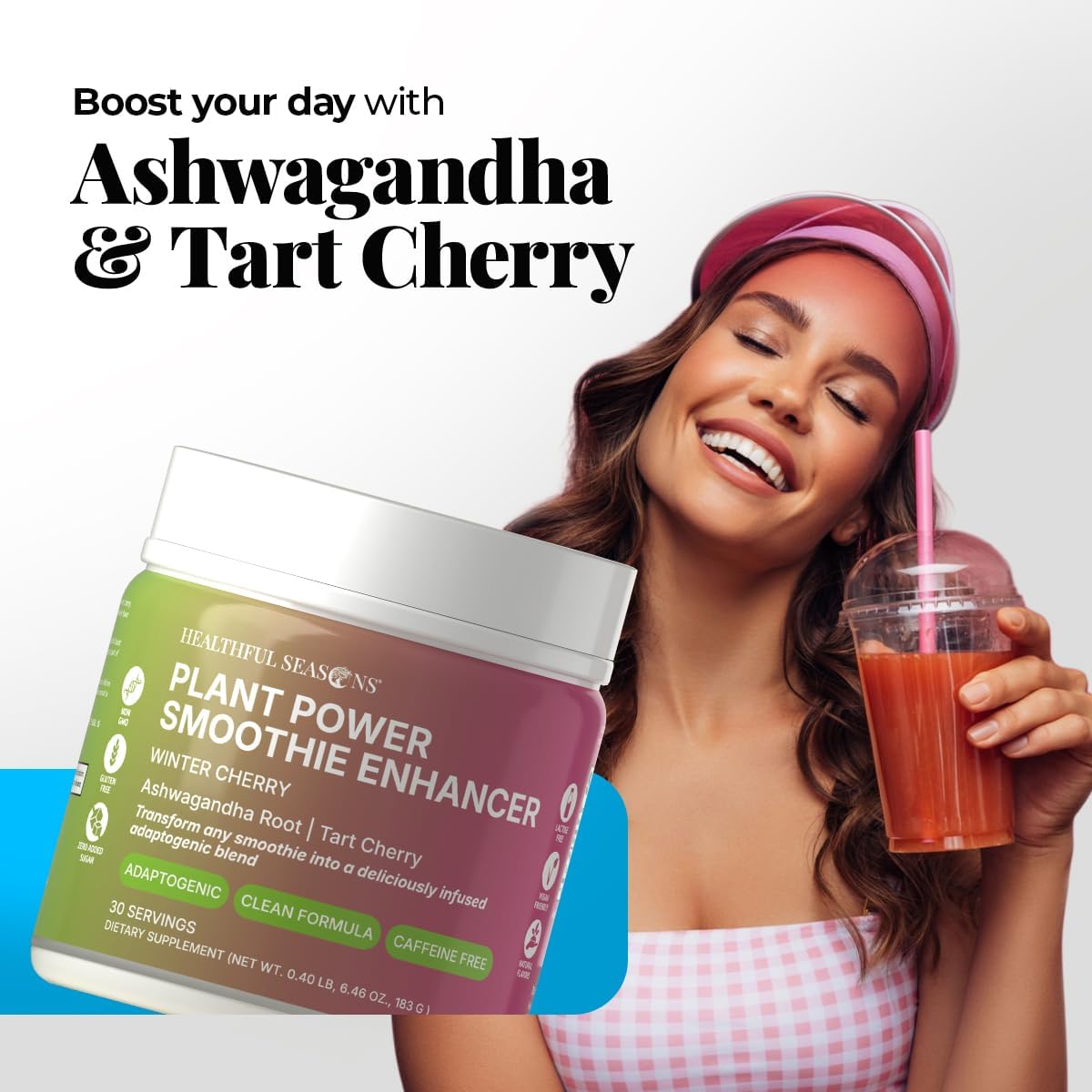 Smoothie Mix with Tart Cherry, Ashwagandha & Stevia - Drink Mix for Healthy Smoothies, Smoothie Bowls & Shakes - 30 Servings - görsel 2