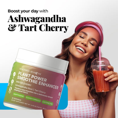Smoothie Mix with Tart Cherry, Ashwagandha & Stevia - Drink Mix for Healthy Smoothies, Smoothie Bowls & Shakes - 30 Servings