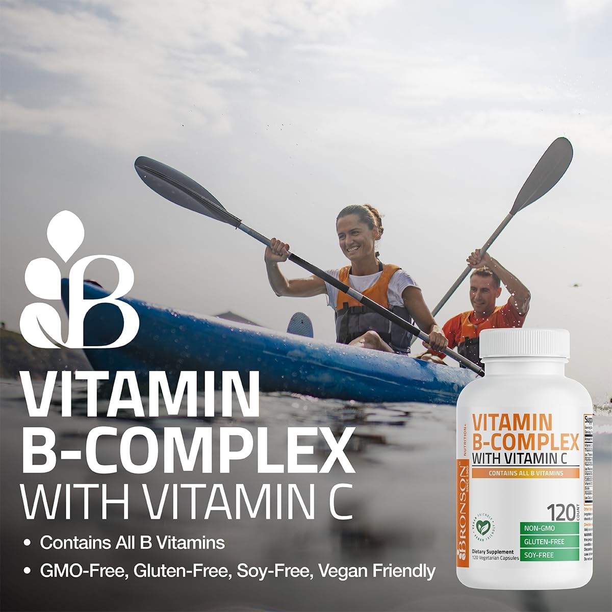 Bronson Vitamin B Complex with Vitamin C - 250 Vegetarian Capsules - görsel 3