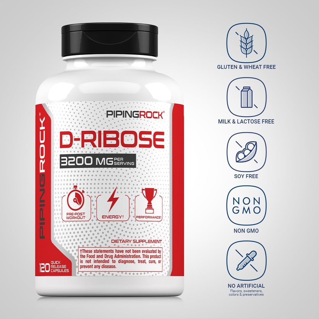 Piping Rock D-Ribose Capsules | 3200mg | 120 Capsules | Supplement for Men and Women | Non-GMO, Gluten-free - görsel 3