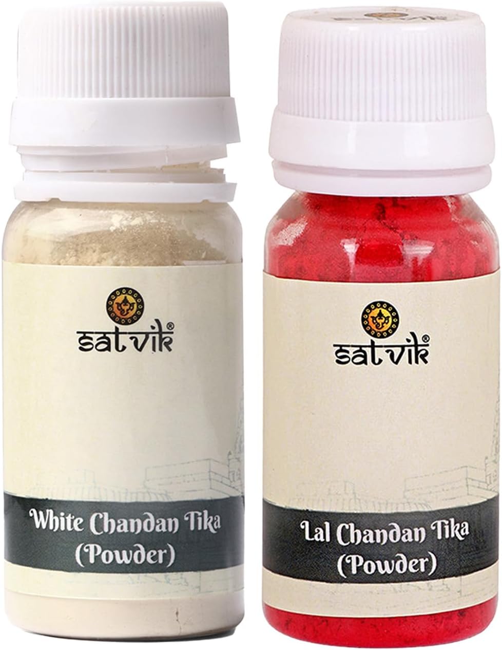 SATVIK 5-Piece Assorted Brass Tilak Stamp with Red & White Chandan Tikka Powder - görsel 5