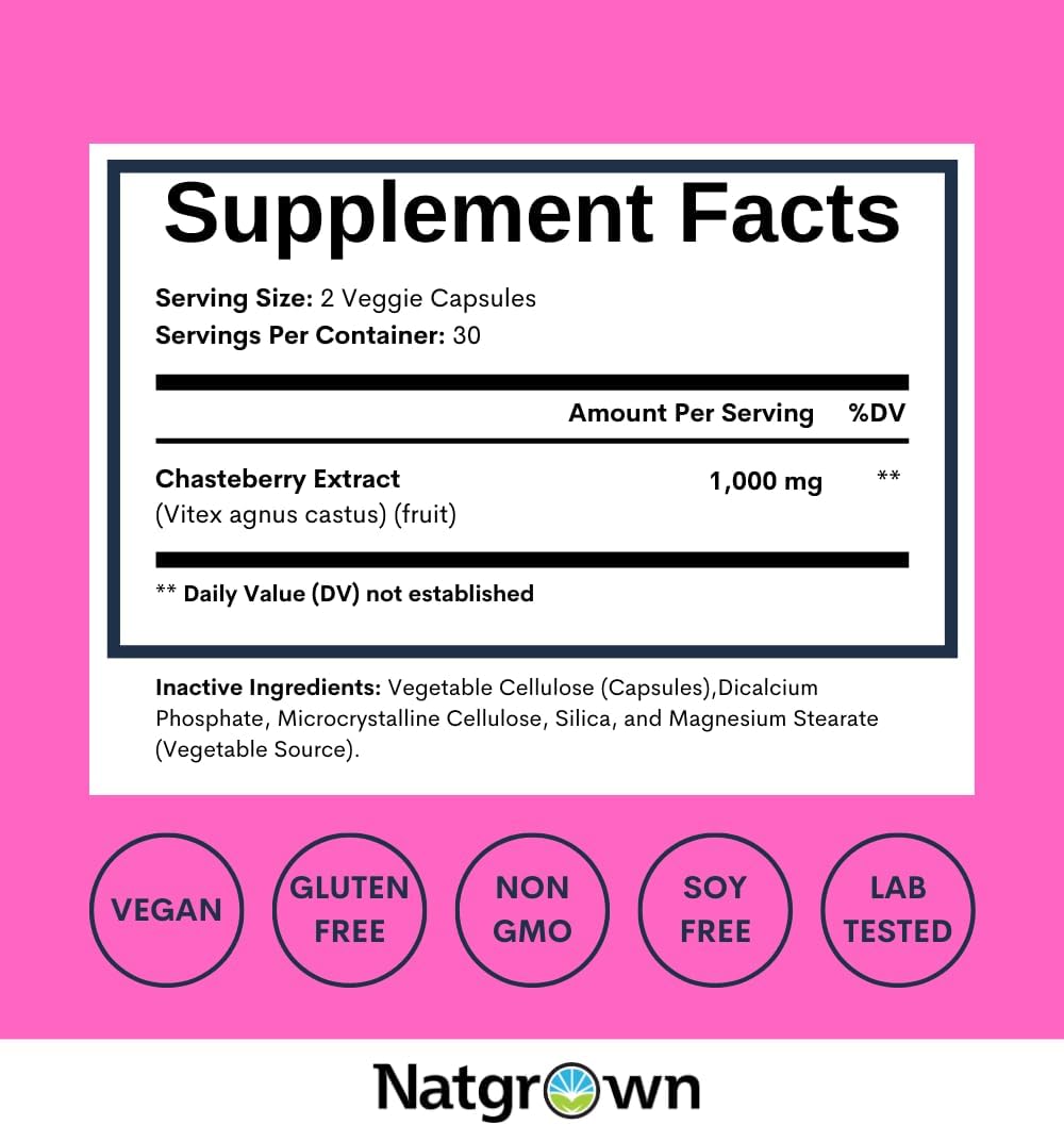 Natgrown Vitex Chasteberry Supplement for Women – 1,000 mg – 60 Capsules - görsel 4