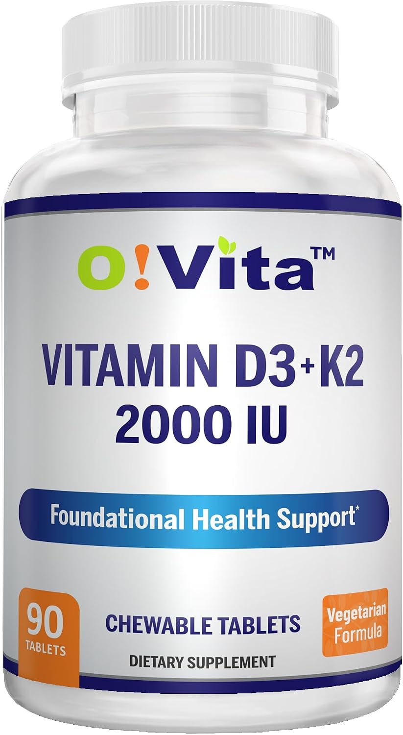 O!VITA Vitamin D3 + K2 2000IU Chewable Tablets for Bone Health Support, 90 Vegetarian Chewable Tablets - görsel 1