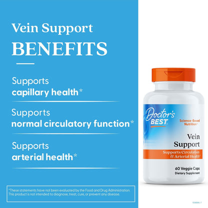 Doctor's Best Vein Support Supplement – Diosmin & Hesperidin, Vitamin K2, Circulation Support, Vegan – 60 Vegan Capsules