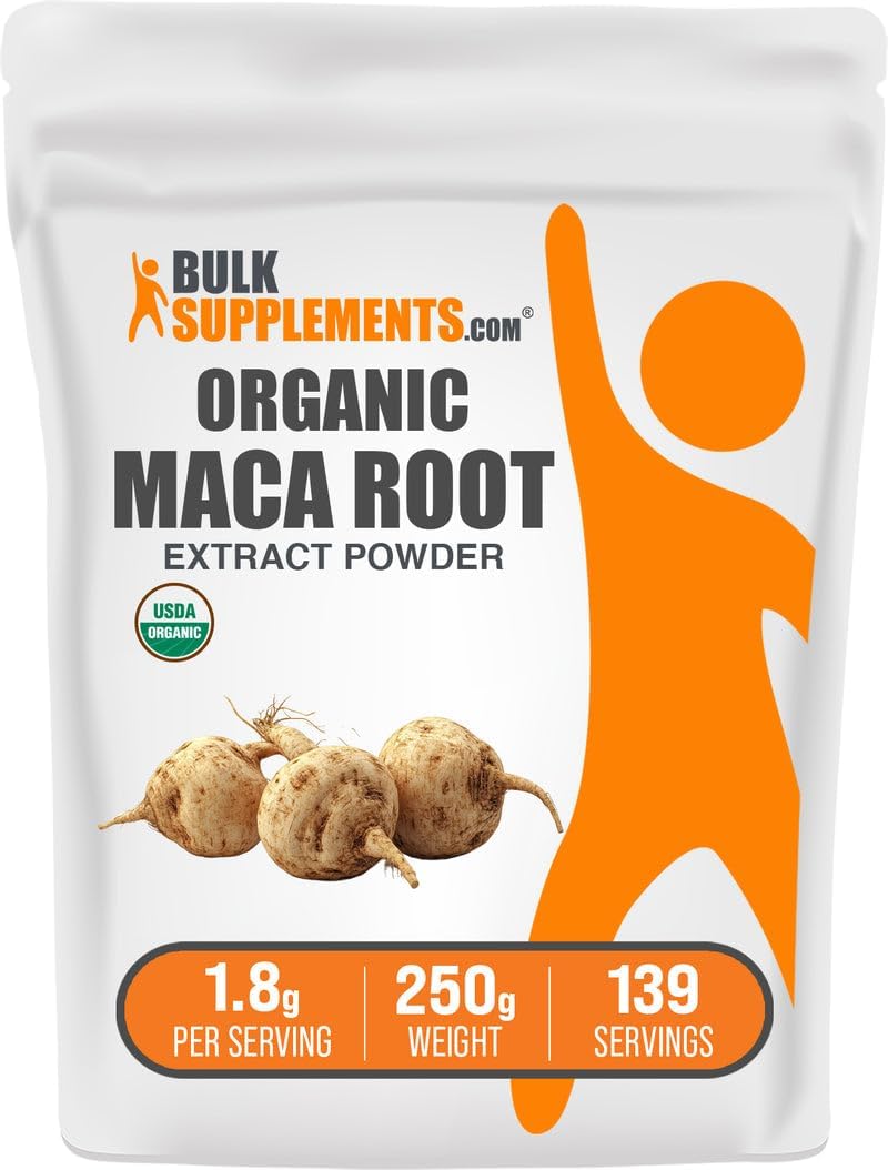 BulkSupplements.com Organic Maca Root Extract Powder – Vegan & Gluten-Free, 250g - görsel 1