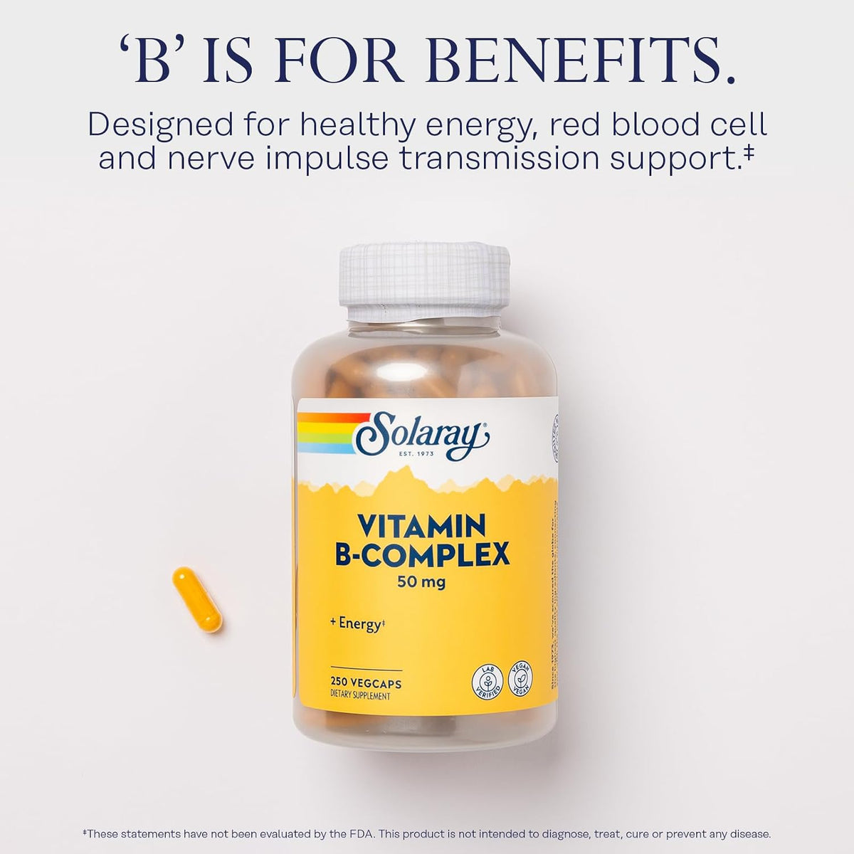 SOLARAY Vitamin B Complex 50 mg – Energy Metabolism & Nervous System Support – Vegan, 250 Vegan Capsules - görsel 3