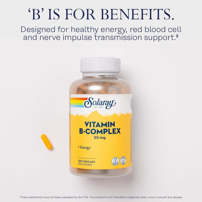 SOLARAY Vitamin B Complex 50 mg – Energy Metabolism & Nervous System Support – Vegan, 250 Vegan Capsules