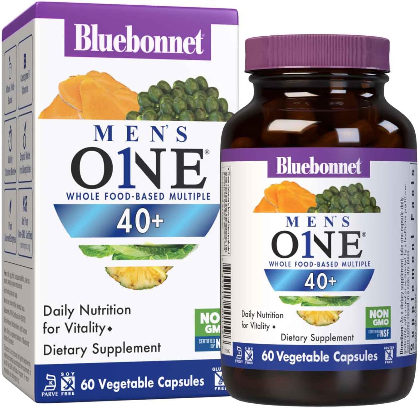 Bluebonnet Nutrition Men's ONE 40+ Whole Food-Based Multivitamin, 60 Vegetable Capsules - görsel 1