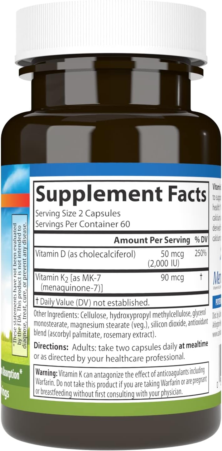 Carlson Vitamin D3 + K2, 2000 IU & 90 mcg MK-7, 120 Capsules - görsel 2