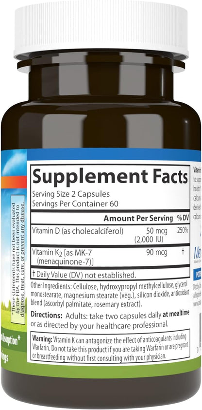 Carlson Vitamin D3 + K2, 2000 IU & 90 mcg MK-7, 120 Capsules