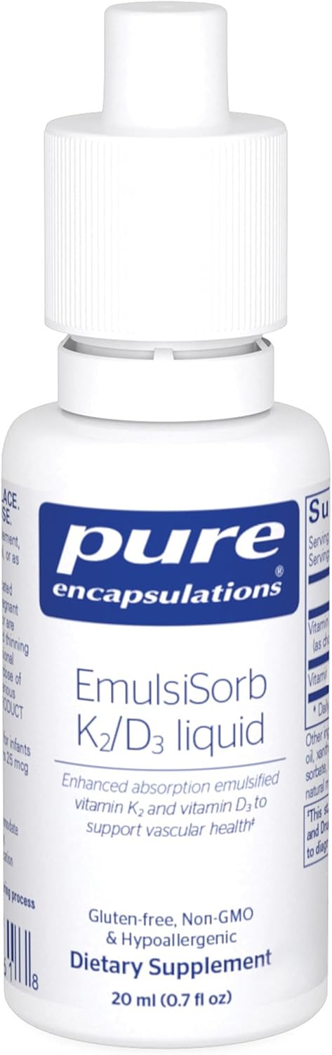 Pure Encapsulations EmulsiSorb K2/D3 Liquid – Enhanced-Absorption Emulsified Vitamin K2 and D3 for Vascular Health, 20 ml - görsel 1