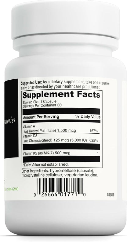 DAVINCI Labs ADK - Vitamin A, D3 & K2 (MK-7) Supplement - 30 Capsules