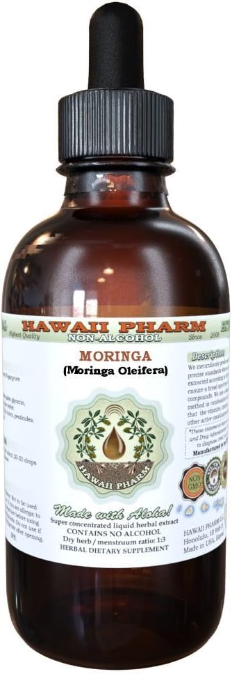 Hawaii Pharm Moringa Alcohol-Free Liquid Extract – Moringa Oleifera Leaf Glycerite, 60 ml