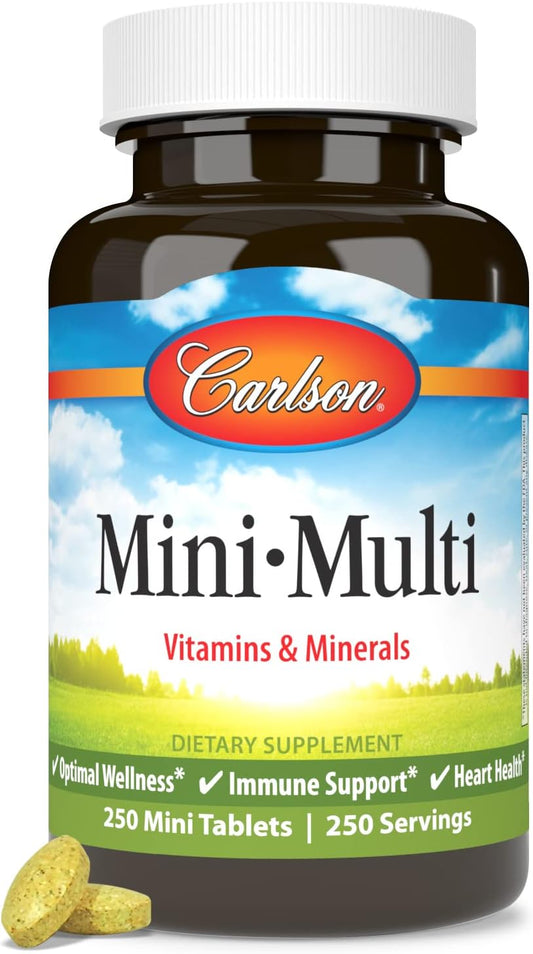 Carlson Mini-Multi Multivitamin Tablets, 250 Tablets – Small Size, Easy to Swallow, Daily Vitamins & Minerals for Immune & Heart Health