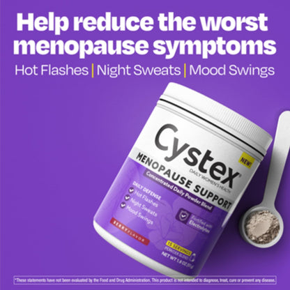 Cystex Menopause Support Powder - Daily Support for Hot Flushes, Night Sweats, & Mood Balance - Electrolyte-Enhanced Drink Mix with Clinically-Studied Ingredients, Berry Flavour - 15 Servings