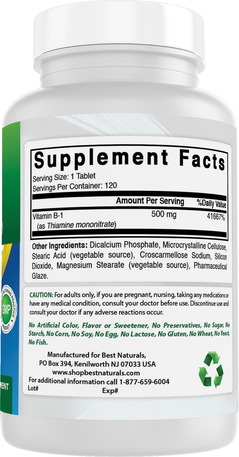 Best Naturals Vitamin B1 (Thiamine Mononitrate) 500 mg, 120 Tablets - görsel 6