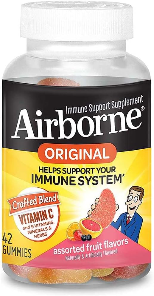 Airborne Assorted Fruit Flavoured Gummies, 42 Gummies per Bottle (Pack of 2) - 750mg Vitamin C with Minerals & Herbs for Immune Support - görsel 1