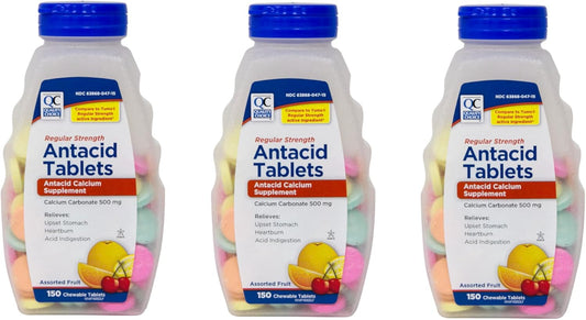 Quality Choice Regular Strength Calcium Carbonate 500 mg Antacid Chewable Tablets - 150 Tablets (Pack of 3)