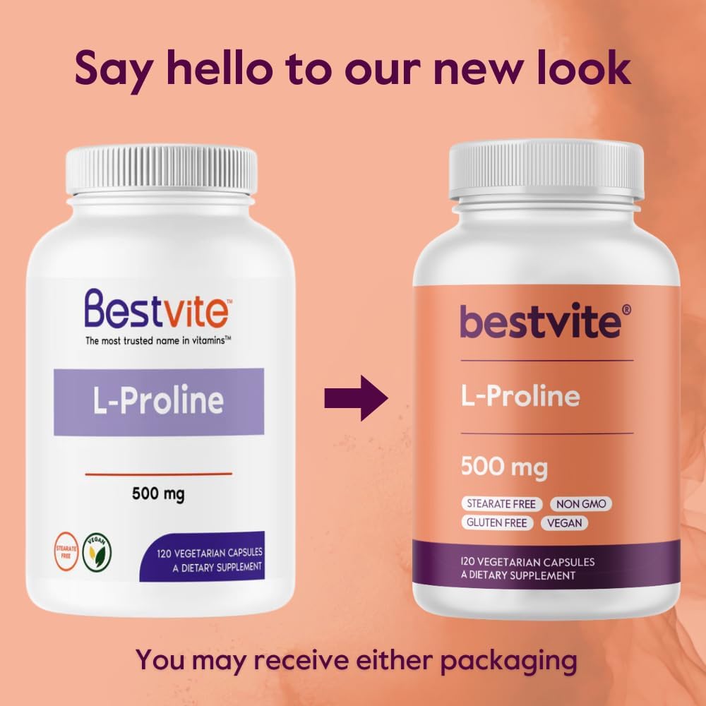BESTVITE L-Proline 500mg – 120 Vegetarian Capsules – No Stearates, No Fillers, Vegan, Gluten-free, Non-GMO - görsel 7