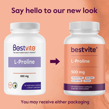 BESTVITE L-Proline 500mg | 240 Vegetarian Capsules | No Stearates, No Fillers, Vegan, Gluten-free, Non-GMO