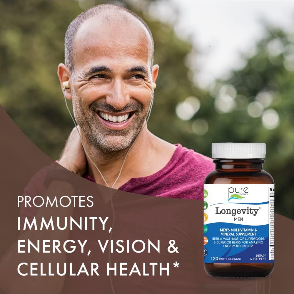 PURE ESSENCE LABS Longevity Multivitamin for Men Over 40 – Super Energetic with Superfoods, Minerals, Enzymes, Vitamin D3, B12, Biotin – 120 Tablets - görsel 5