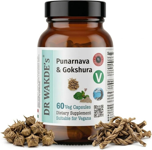 DR WAKDE's Punarnava & Gokshura Capsules (60 Veg Caps, Ayurvedic Urinary Support)