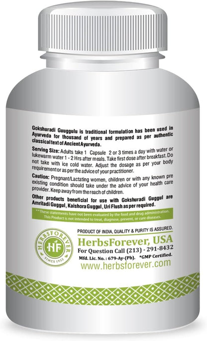 Herbsforever Gokshuradi Guggul – Ayurvedic Kidney & Urinary Support – 90 Veg Capsules