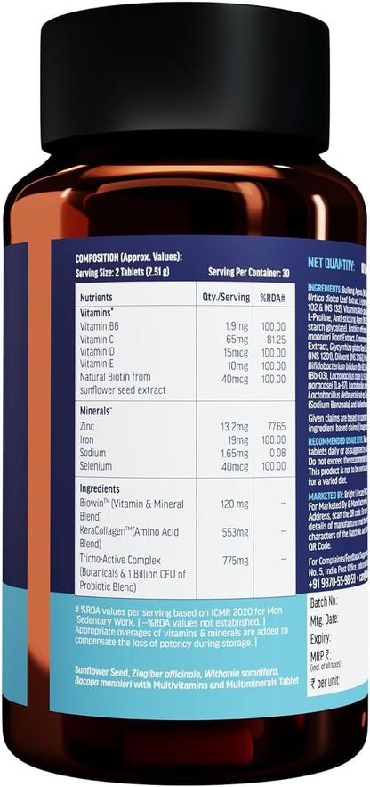 Vitals Hair Vitamin with DHT Blockers | Omega and Biotin (60 Capsules)