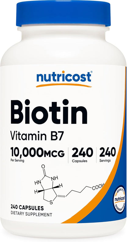Nutricost Biotin (Vitamin B7) 10,000 µg (10 mg) Supplement, 240 Capsules – Vegetarian, Gluten-free, Non-GMO