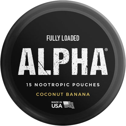 Fully Loaded Alpha Nootropic Pouches (Coconut Banana) - 5 Cans - 15 Pouches per Can - Effective Nootropic Delivery, Nicotine Pouch Replacement - Faster Absorption, Alpha GPC, L-Tyrosine, GABA