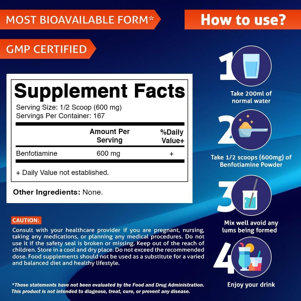 Vitamatic Benfotiamine Pure Powder – Fat Soluble Vitamin B1, 600 mg per Serving, 100 g - görsel 3